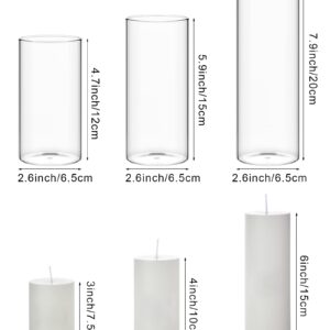 Shihanee Set of 36 Pillar Candles and Glass Cylinder Vases Clear Cylinder Candle Holders for Slim Pillar Candles Wedding Centerpieces (White,2.6'' X 4.7'', 5.9'', 7.9'')