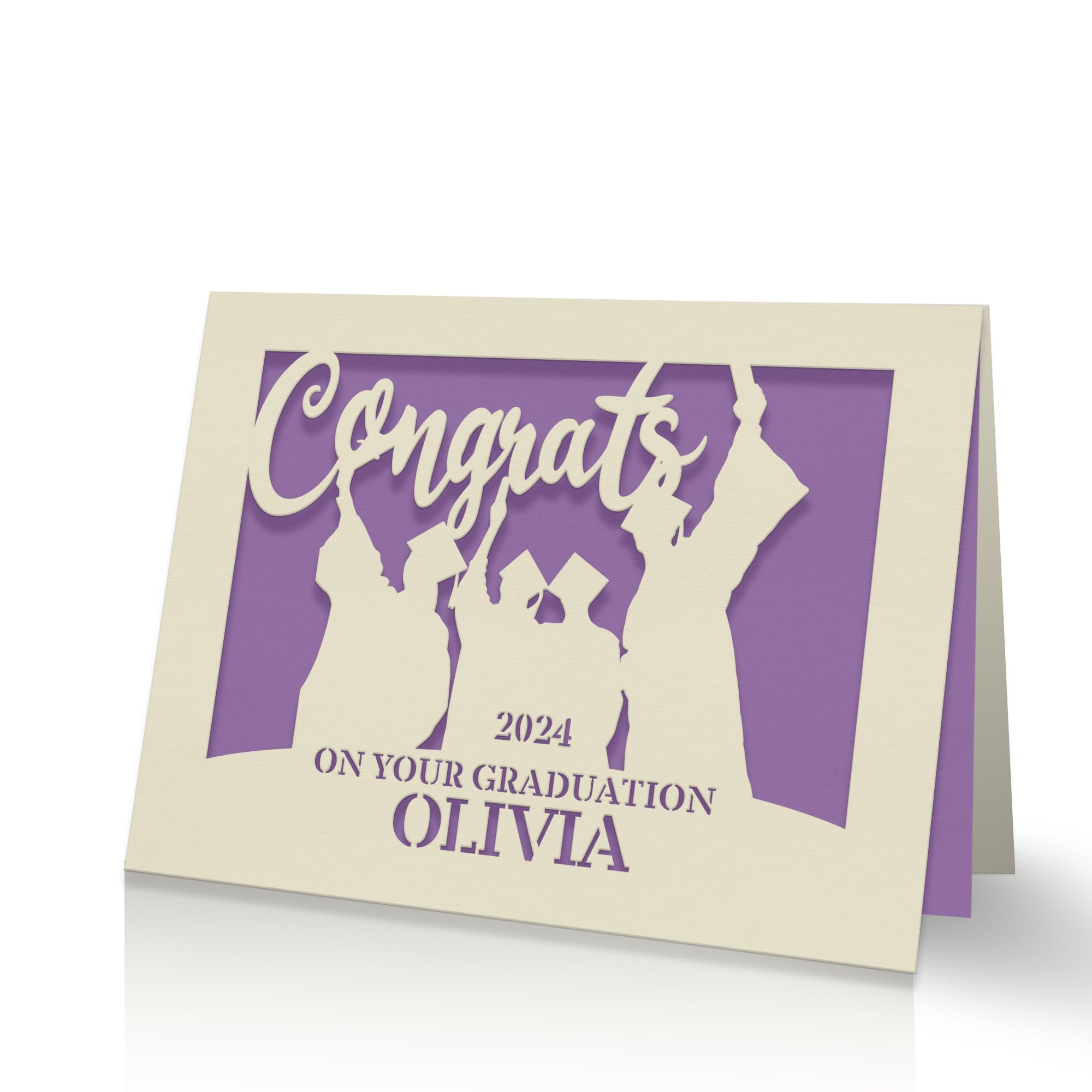 EDSG Personalized Graduation Cards Congratulations Grad Gift Graduation Decorations Supplies Laser Paper Cut with Any Name & Date for Him Her Son Daughter Brother Friend (Purple)