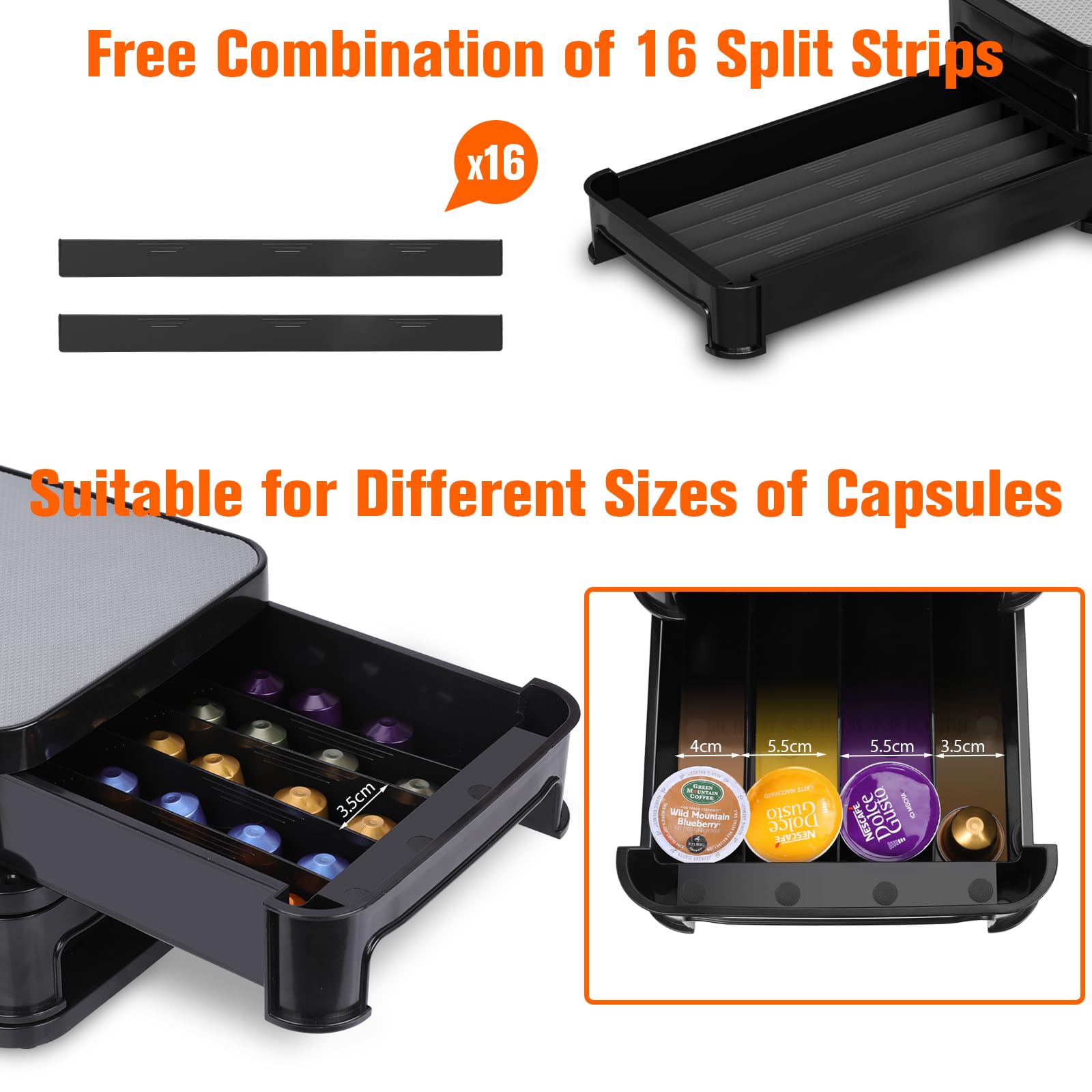 MASTERTOP Coffee Pod Holder, 2 Layers Coffee Pod Organizer Drawer for Counter, Coffee Machine Base, Freely Adjustable Coffee Pod Drawer for Office Home Kitchen