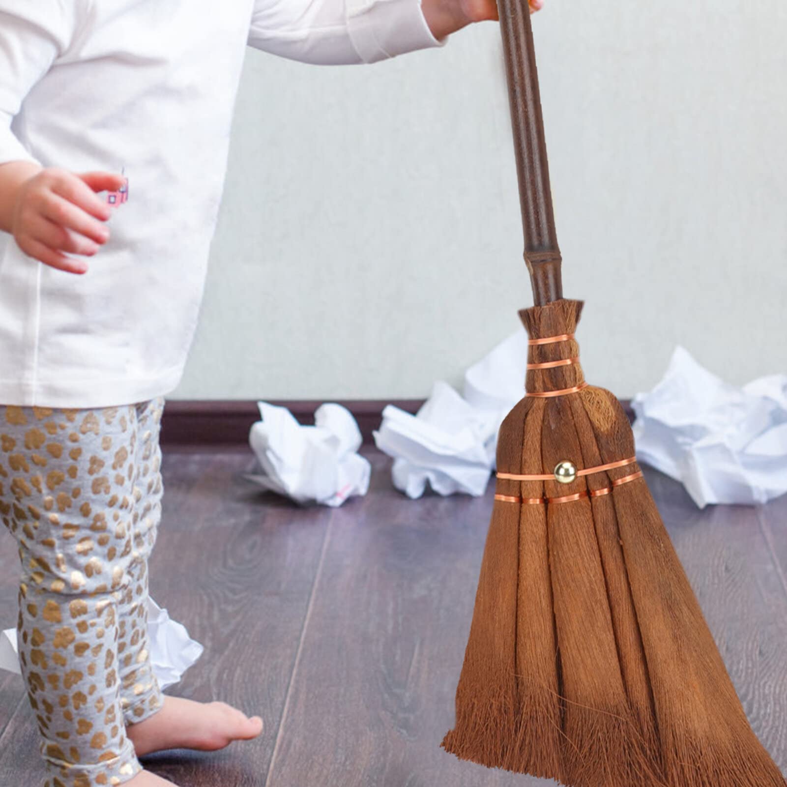 Cabilock Brooms Asian Straw Broom Thai Small Natural Whisk Broom Flower Grass Broom Kid Sweeping Cleaning Broom for Kitchen Office Garage Lobby Sweeper Kids Play Outdoor Broom