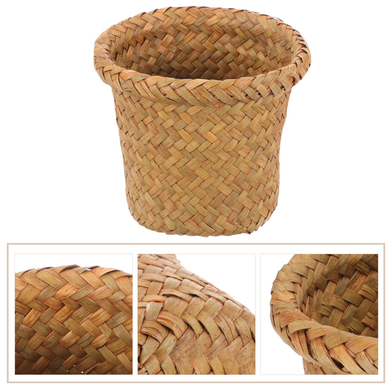 Operitacx Wicker Trash Basket Natural Woven Trash Bin Seagrass Waste Basket Round Trash Baskets Garbage Bin Basket Organizer Bedroom Offices Decoration Office Accessories