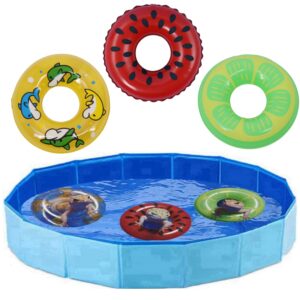 bearded dragon swimming pool with inflatable float set - foldable collapsible bathing cooling pool bath tub reptile collar ring for lizard amphibians grooming health supplies (30x10cm(11.8''x3.9''))