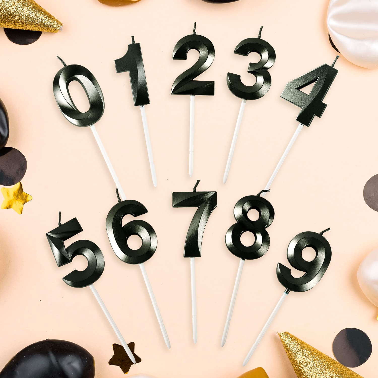 BEAN LIEVE Black Birthday Candles - Number Cake Candles, Happy Birthday Numeric Candles Number 0 1 2 3 4 5 6 7 8 9 Used for Cake Decoration on Birthday Parties and Wedding Anniversary Celebration