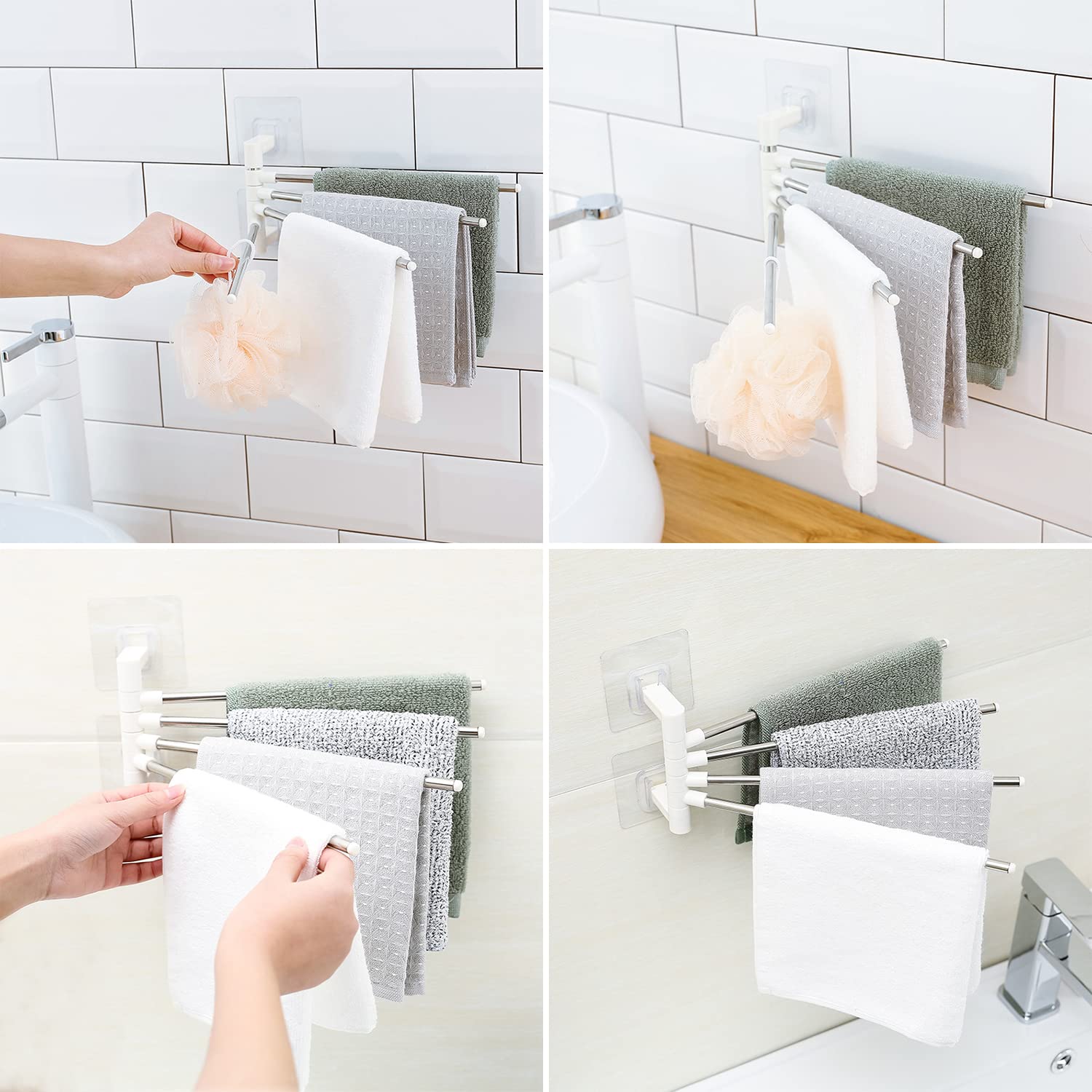 Kitchen Swivel Towel Bar Stainless Steel 4 Arm 180° Rotation Towel Rack Wall Mounted Rotating Towel Holder for Bathroom Kitchen