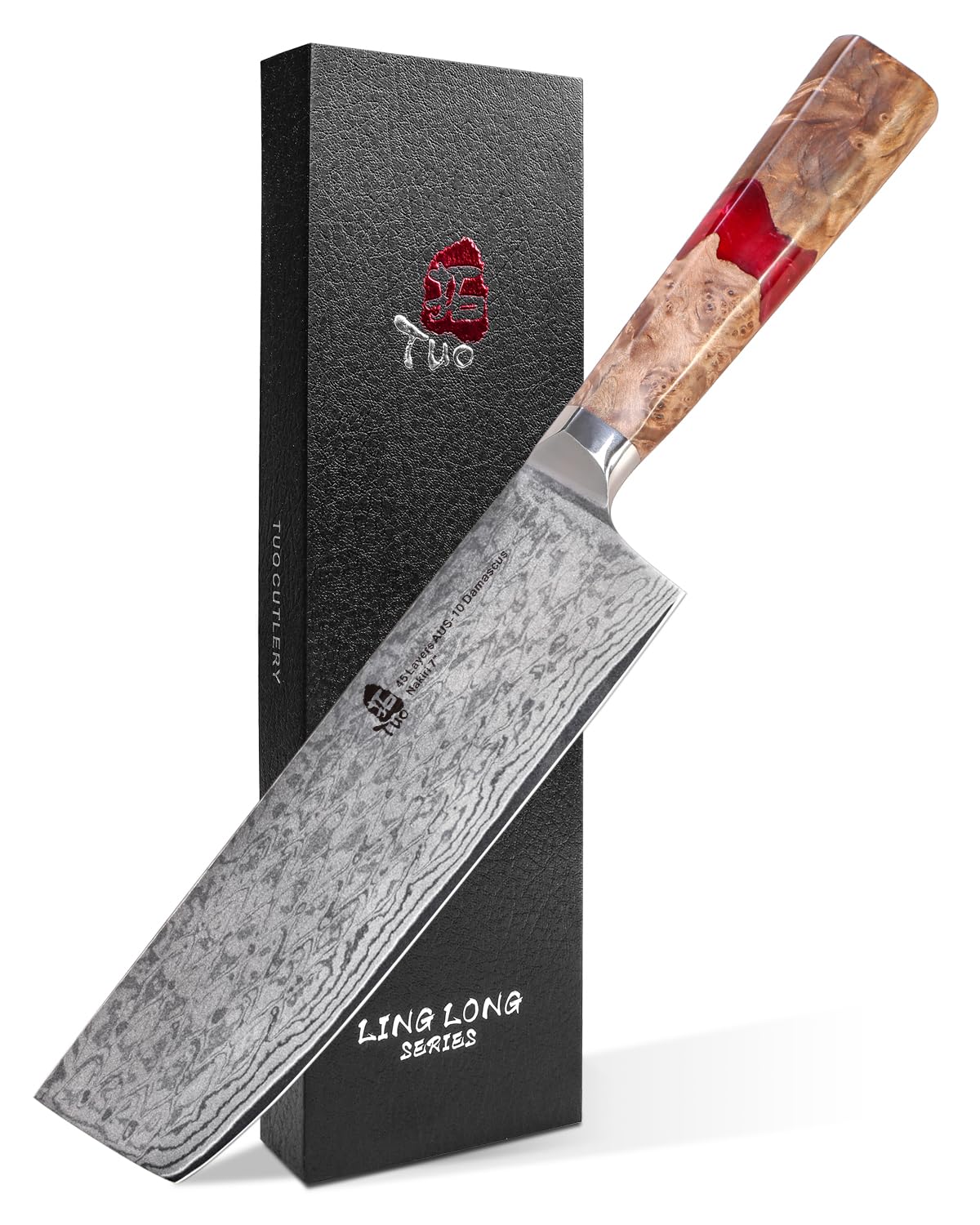 TUO Nakiri Knife 7 inch Japanese Kitchen Knife Nakiri Chef Knife 45-layers AUS-10 Damascus Steel Vegetable Knife Hand Forged Resin Handle with Gift Box