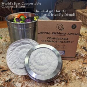 BeMind Compostable Compost Bin Filters(2)Plastic Free! Fits Bins 5-8"|Biodegradable Charcoal Filters for Compost Bucket| Zero Waste Compost Filters for Countertop Bin|Compost Bin Filters Charcoal