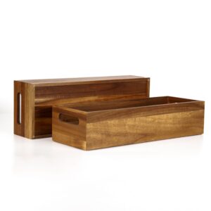 Eitida Natural Acacia Wood Bathroom Tray with Handles for Organizing Toiletries and Accessories - 16.5L x 6W inch