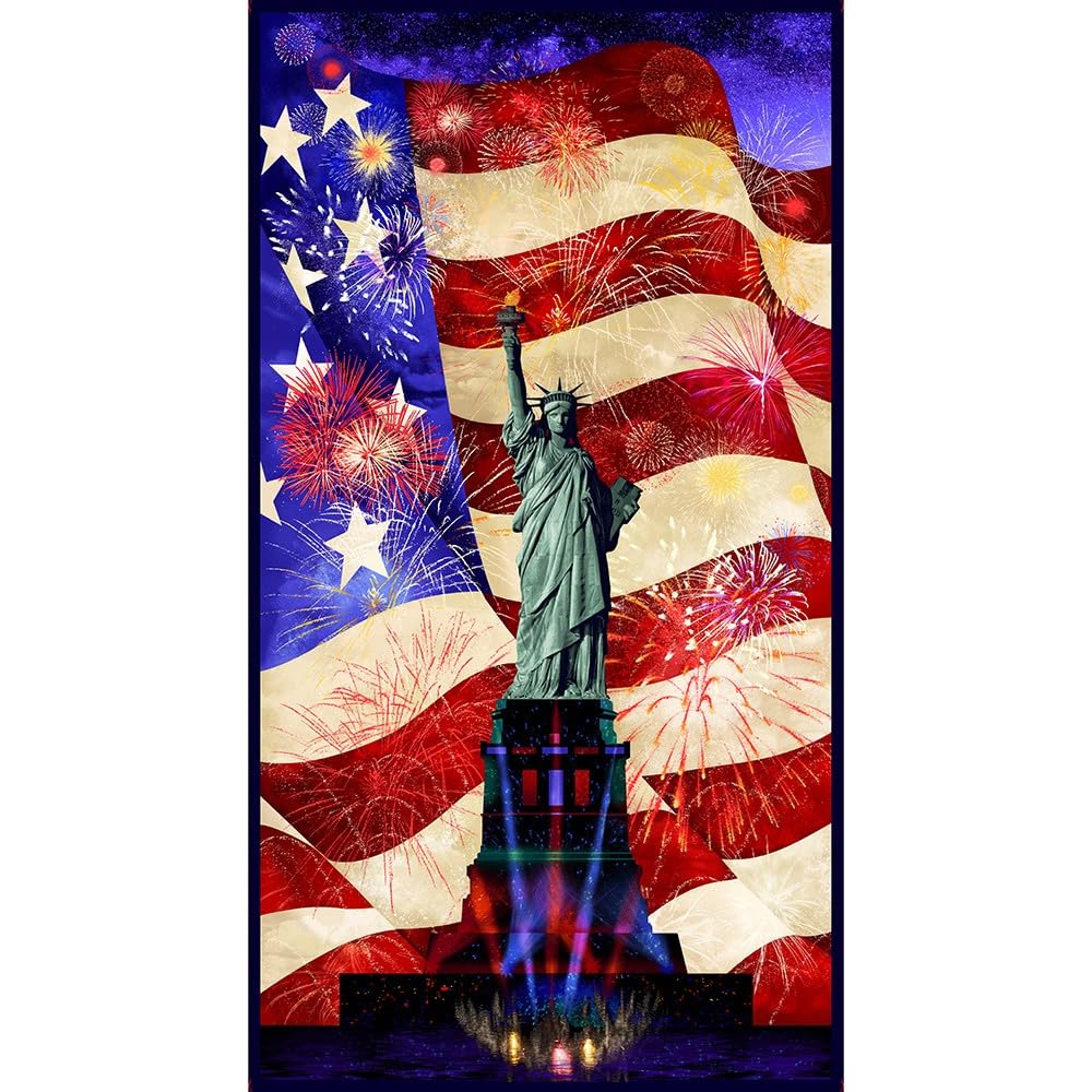 Lady Liberty from Timeless Treasures Multi Lady of Liberty & American Flag Cotton Fabric Panel 23" x 43"