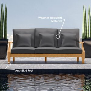 nestl Outdoor Couch – Wooden Outdoor Sofa, Outdoor Patio Couch with All-Weather Cushions, Natural Wood Grain Patio Sofa, Outdoor Couch Patio Furniture, Patio Sofas with Gray Outdoor Sofa Cushions