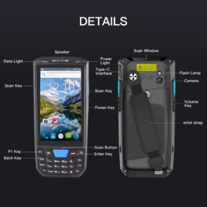 Android 9.0 PDA Handheld POS Terminal Honey-Well 1D/2D/QR Barcode Scanner Data Collector Inventory Machine 4G WiFi BT Mobile Computer with 4.5 Inch Touchscreen 8MP Camera GPS for Warehouse Inventory