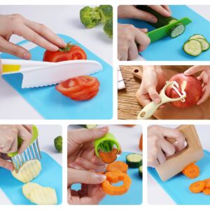 Kids Knives Set for Real Cooking - Toddler Knife Set with Cutting Board, Kids Safe Knife, Peeler, Plastic Potato Slicers, Fruit Cutters and Fork Picks for Kitchen