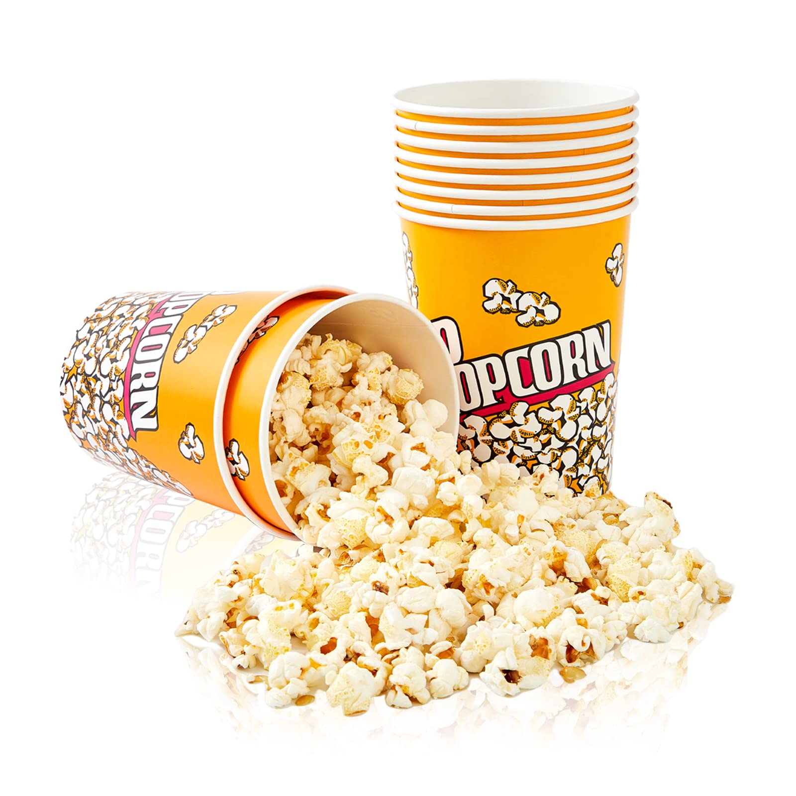 RAYMEA Popcorn Buckets Disposable 32oz Retro Style Paper 25 Pack Leak Proof Popcorn Containers Popcorn Bowls for Family Movie Night & Party