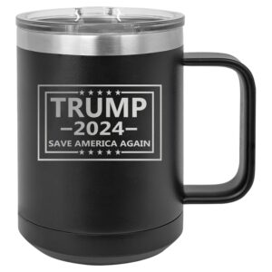 Rogue River Tactical Donald Trump 2024 Save America Heavy Duty Stainless Steel Black Coffee Mug Tumbler With Lid Novelty Cup Great Gift Idea For Conservative or Republican