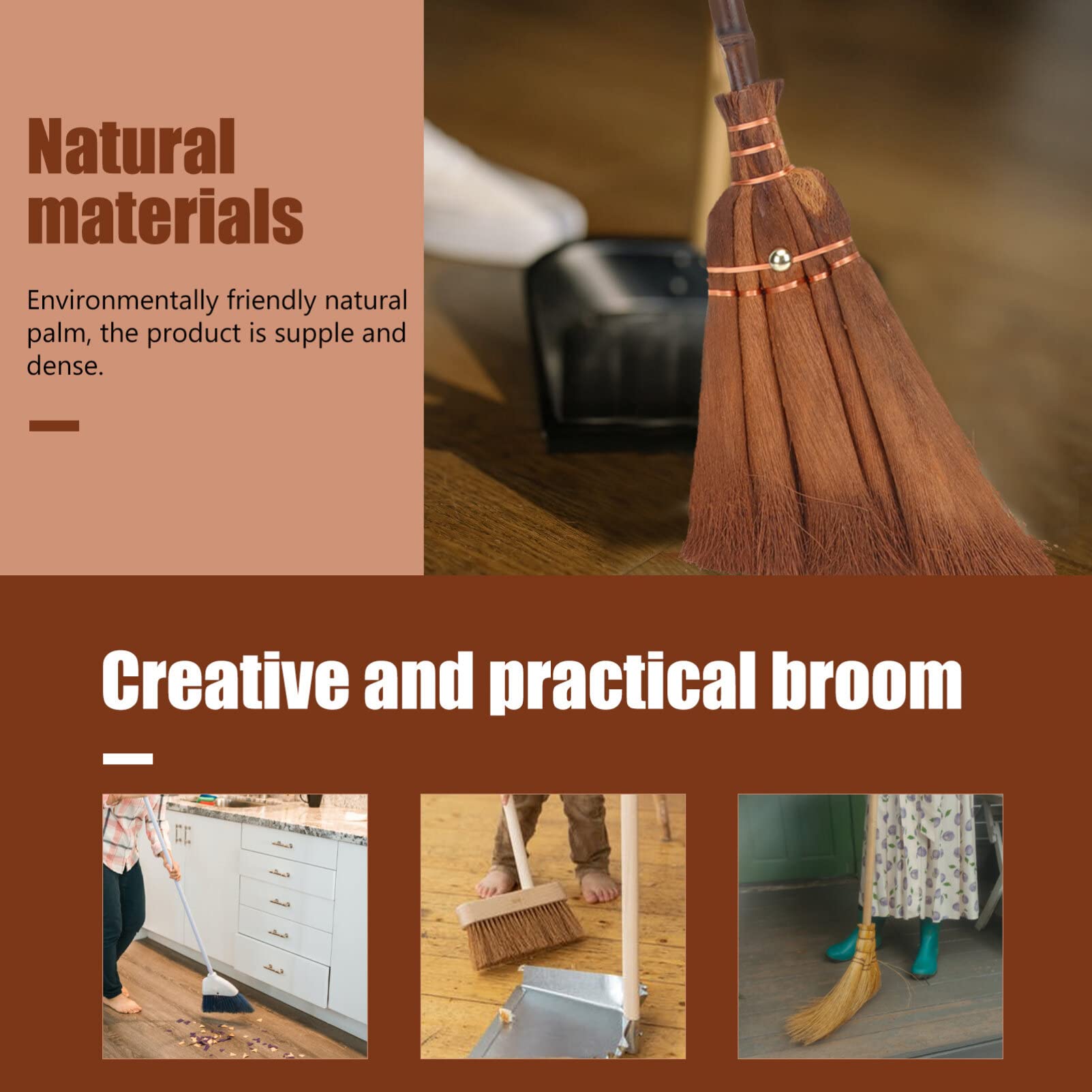 Cabilock Brooms Asian Straw Broom Thai Small Natural Whisk Broom Flower Grass Broom Kid Sweeping Cleaning Broom for Kitchen Office Garage Lobby Sweeper Kids Play Outdoor Broom