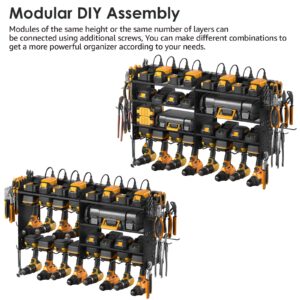 CCCEI Modular Pegboard Rack Power Tool Organizer with Charging Station. 4 Layer Wall Mount Drill Holder, Mechanic Tool Battery Charger Organizer. Garage Shop Storage Utility Shelf with Power Strip.