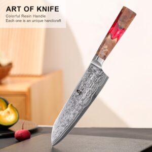 TUO Chef Knife 7 Inch - Japanese Santoku Knife Kitchen Knives, AUS-10 Damascus Steel 45-Layer Hand Forged Resin Handle with Gift Box