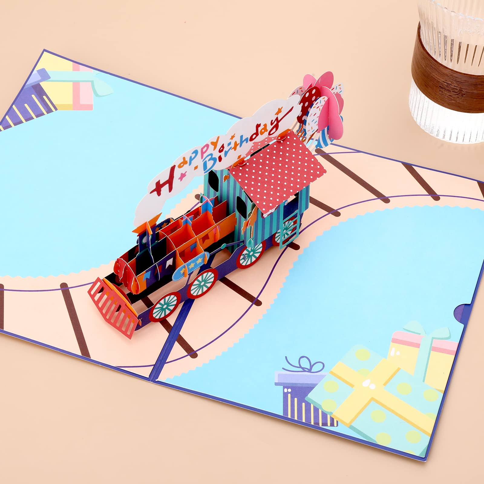 Train 3D Pop up Funny Happy Birthday Card Children's Day Greeting Card Train Design Very Interesting Birthday Card with Envelope Fits Children's Day, Father's Day, Birthday and Party for Children