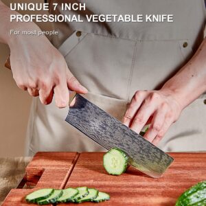 TUO Nakiri Knife 7 inch Japanese Kitchen Knife Nakiri Chef Knife 45-layers AUS-10 Damascus Steel Vegetable Knife Hand Forged Resin Handle with Gift Box