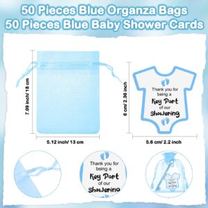 Geyoga 50 Sets Baby Shower Party Favors 50 Fancy Key Shape Pens It's a Girl/ Boy Key Gel Ink Pens 50 Thank You Cards Small Gift Cards 50 Organza Bags for Guests Gender Reveal Party Favors(Blue,Boy)