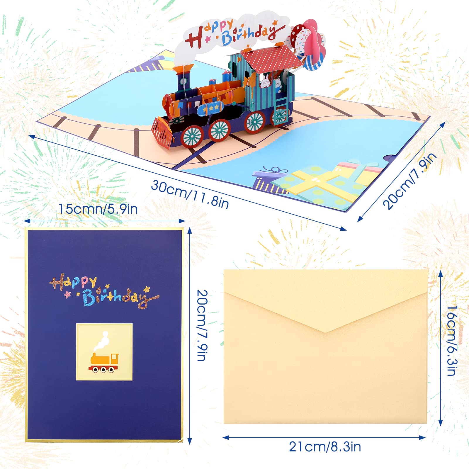 Train 3D Pop up Funny Happy Birthday Card Children's Day Greeting Card Train Design Very Interesting Birthday Card with Envelope Fits Children's Day, Father's Day, Birthday and Party for Children