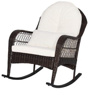 oralner patio wicker rocking chair, outdoor pe rattan rocker with seat and back cushion, waist pillow, armrests, garden chair for porch, backyard, poolside, deck (1, off white)