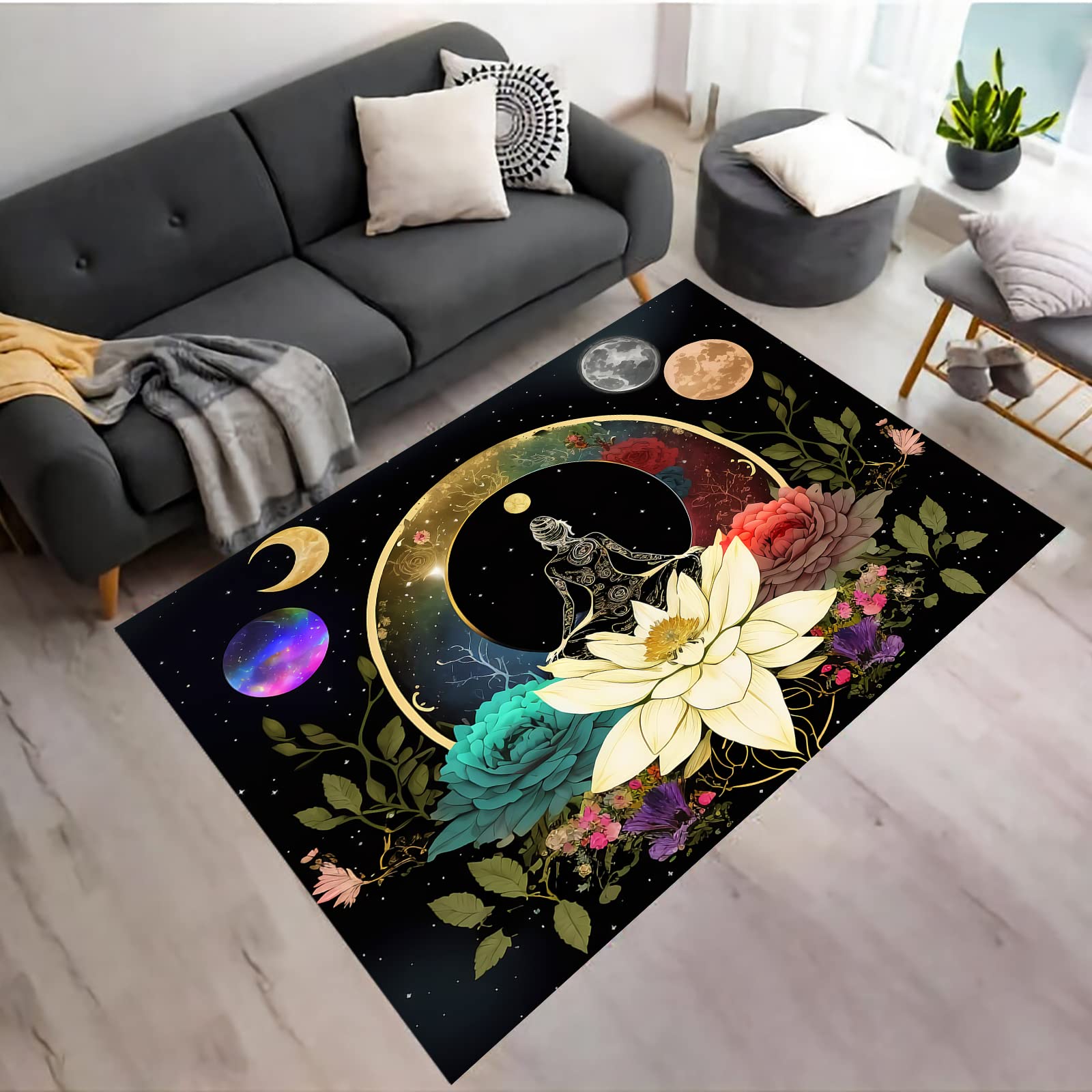 ASVELA Skull Mushroom Animal Sun Moon Life Tree Area Rug Design Carpet for Bedroom Living Room Home Decoration