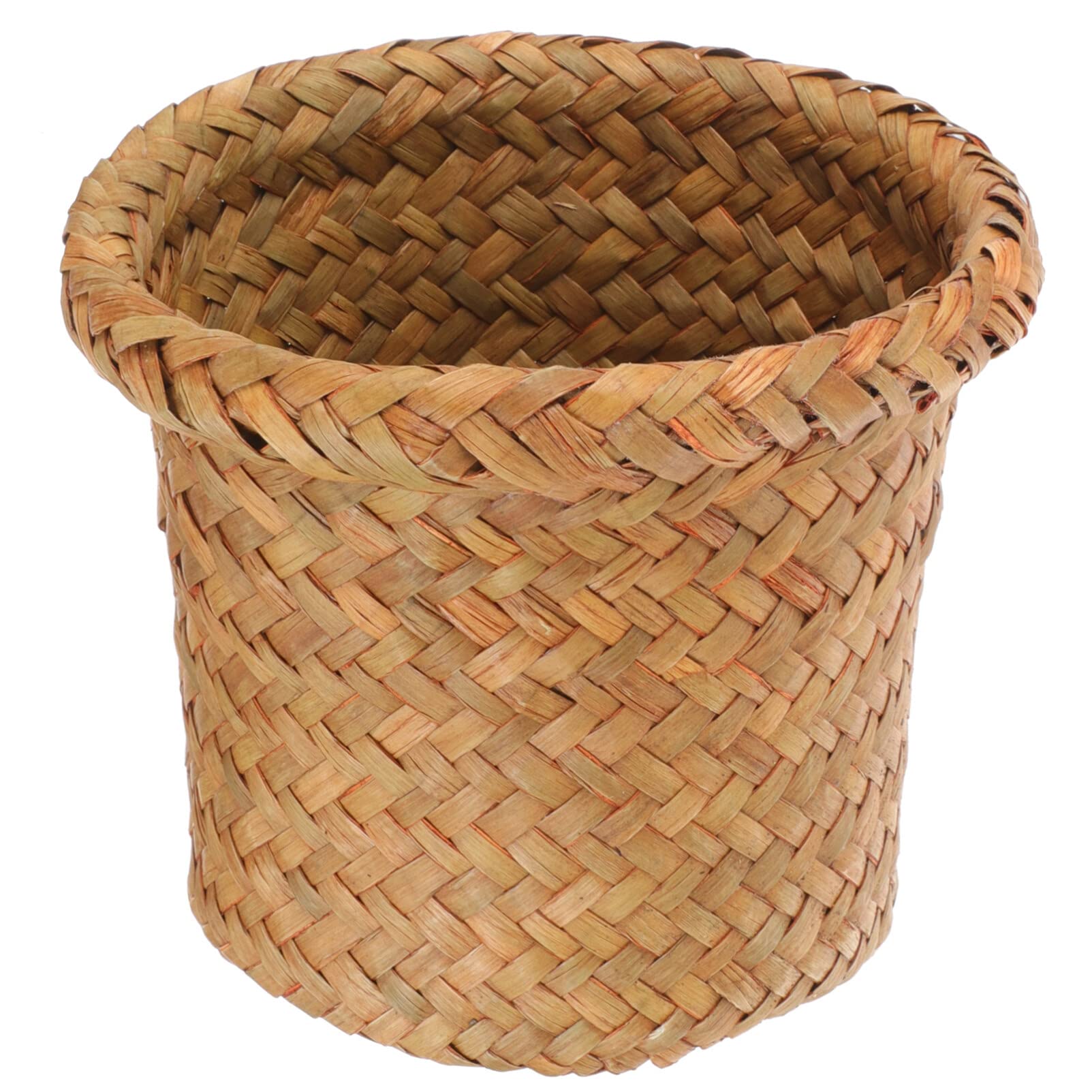 Operitacx Wicker Trash Basket Natural Woven Trash Bin Seagrass Waste Basket Round Trash Baskets Garbage Bin Basket Organizer Bedroom Offices Decoration Office Accessories