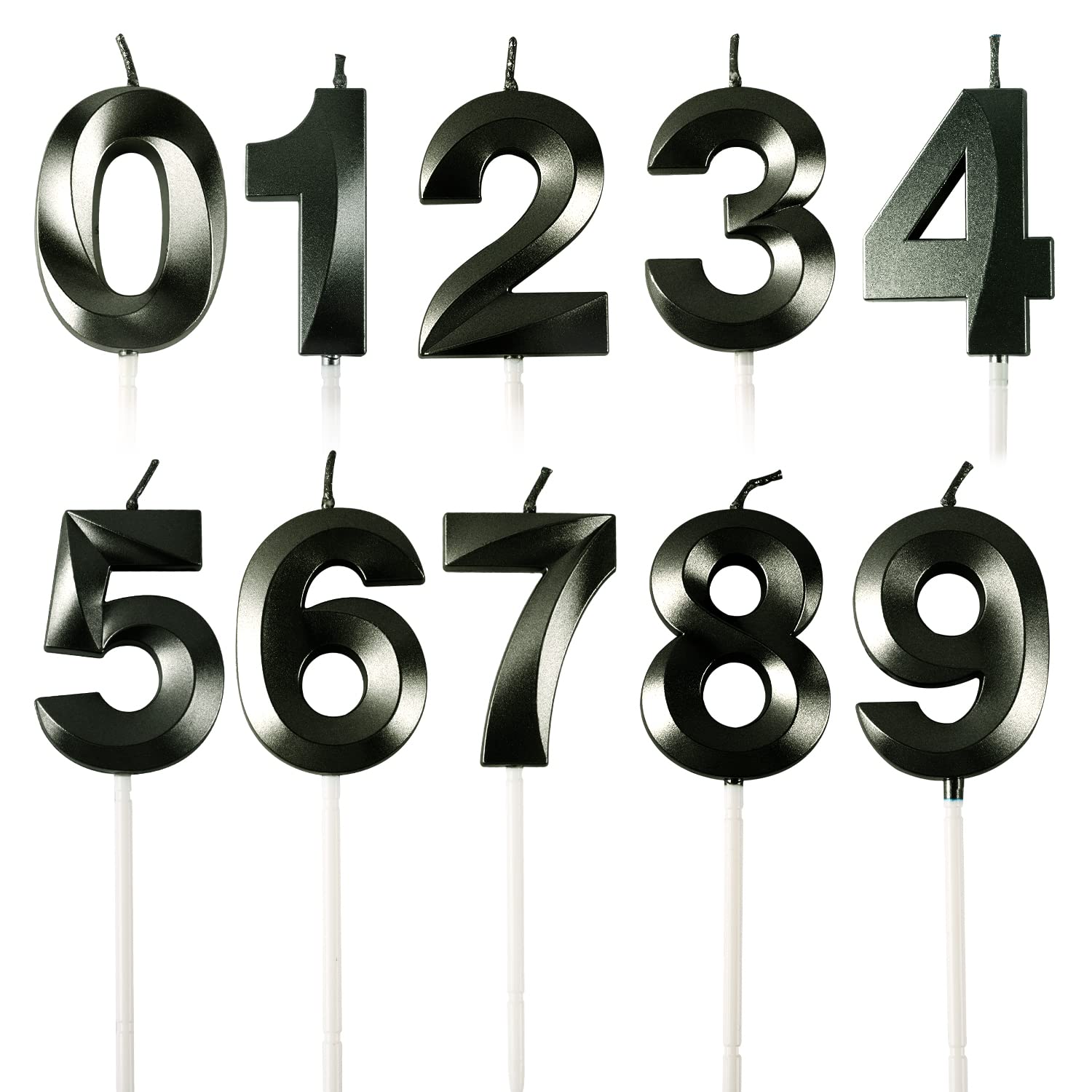 BEAN LIEVE Black Birthday Candles - Number Cake Candles, Happy Birthday Numeric Candles Number 0 1 2 3 4 5 6 7 8 9 Used for Cake Decoration on Birthday Parties and Wedding Anniversary Celebration