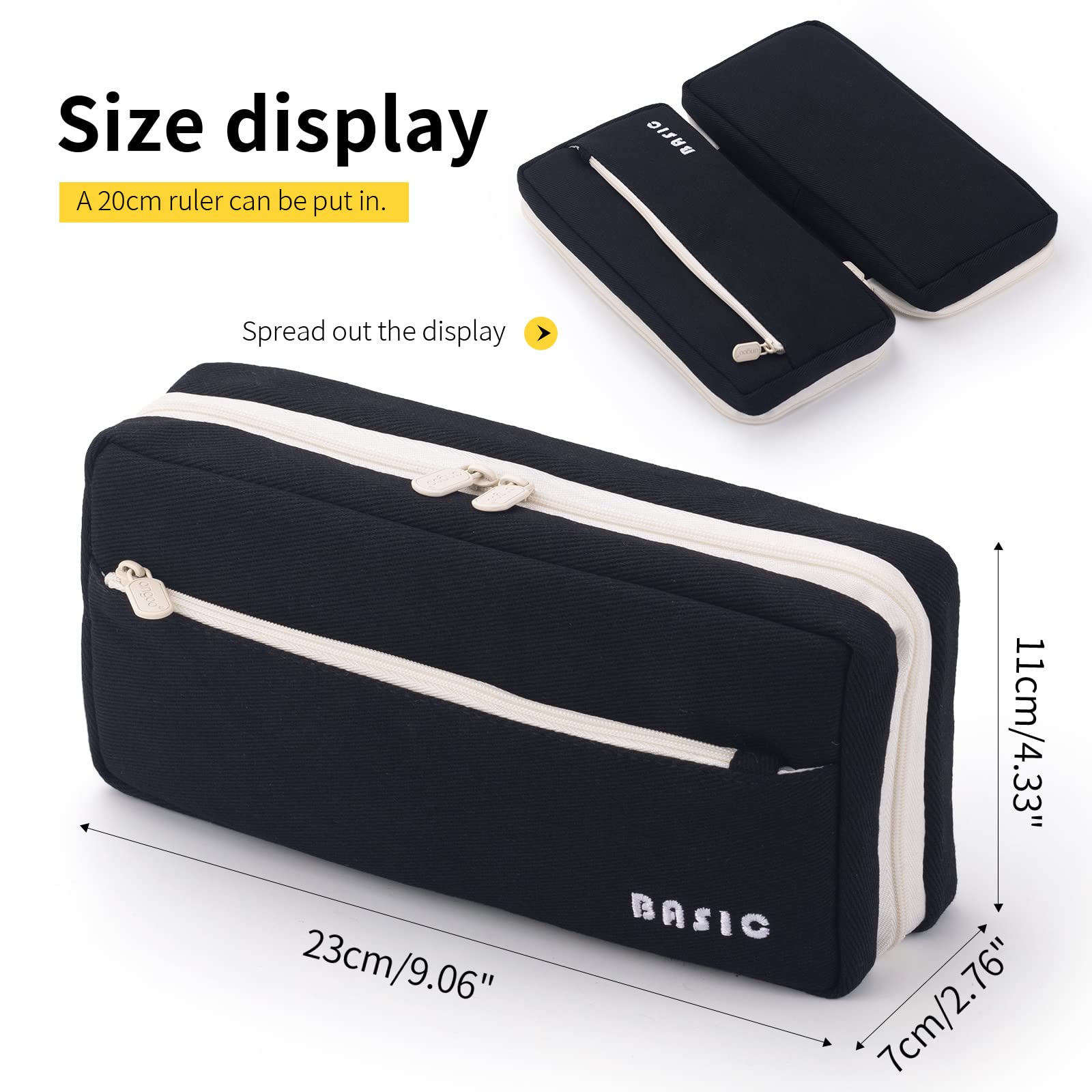 EASTHILL Big Capacity Pencil Case Pencil Pouch School Supplies for College Students Office Simple Stationery Pencil Holder Bag Teen Girls Women-Black