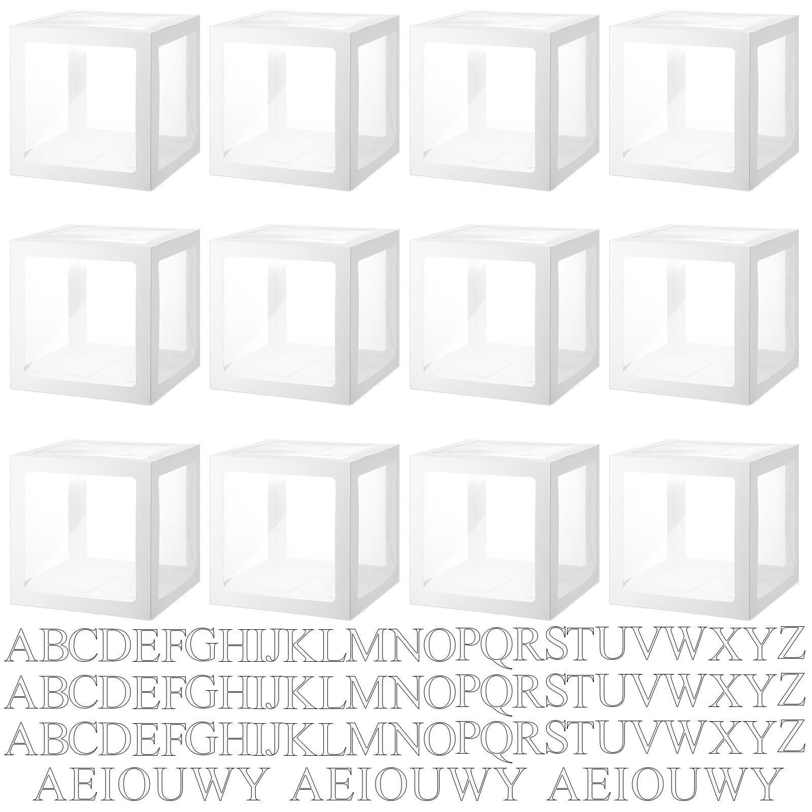 Thyle 12 Pcs Transparent Balloon Boxes Clear Balloon Boxes with 99 Letters for Baby Shower Gender Reveal Grad Birthday Party Bridal Wedding Anniversary Backdrop Decoration (White)