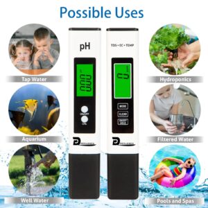 PH Meter, Digital 4 in 1 PH EC TDS Temp Meter for Water Hydroponics, Waterproof DWC PH and EC PPM Water Tester with Backlit for Nutrients Growing,Pool,Indoor Garden, Home Brewing, Aquarium, Hot Tub