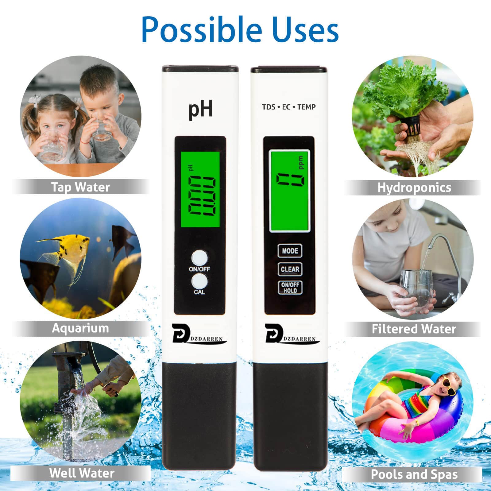 PH Meter, Digital 4 in 1 PH EC TDS Temp Meter for Water Hydroponics, Waterproof DWC PH and EC PPM Water Tester with Backlit for Nutrients Growing,Pool,Indoor Garden, Home Brewing, Aquarium, Hot Tub