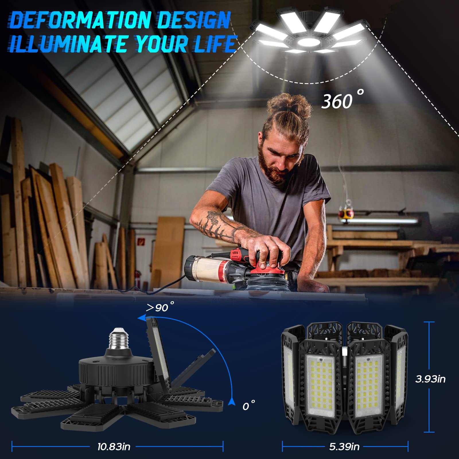 ISKYDRAW LED Garage Light 240W 24000LM Garage LED Lights Screw in Shop Lights for Garage, Lighting Bulb for Garage, Workshop, Attic, Basement, Barn