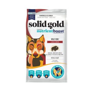 solid gold nutrientboost wolf king large breed dog food - whole grain dry dog food kibble made with real bison, brown rice & sweet potato - omega 3, superfood & digestive probiotics - 11 lb bag