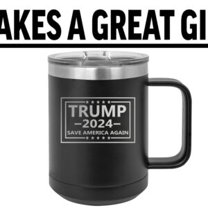 Rogue River Tactical Donald Trump 2024 Save America Heavy Duty Stainless Steel Black Coffee Mug Tumbler With Lid Novelty Cup Great Gift Idea For Conservative or Republican