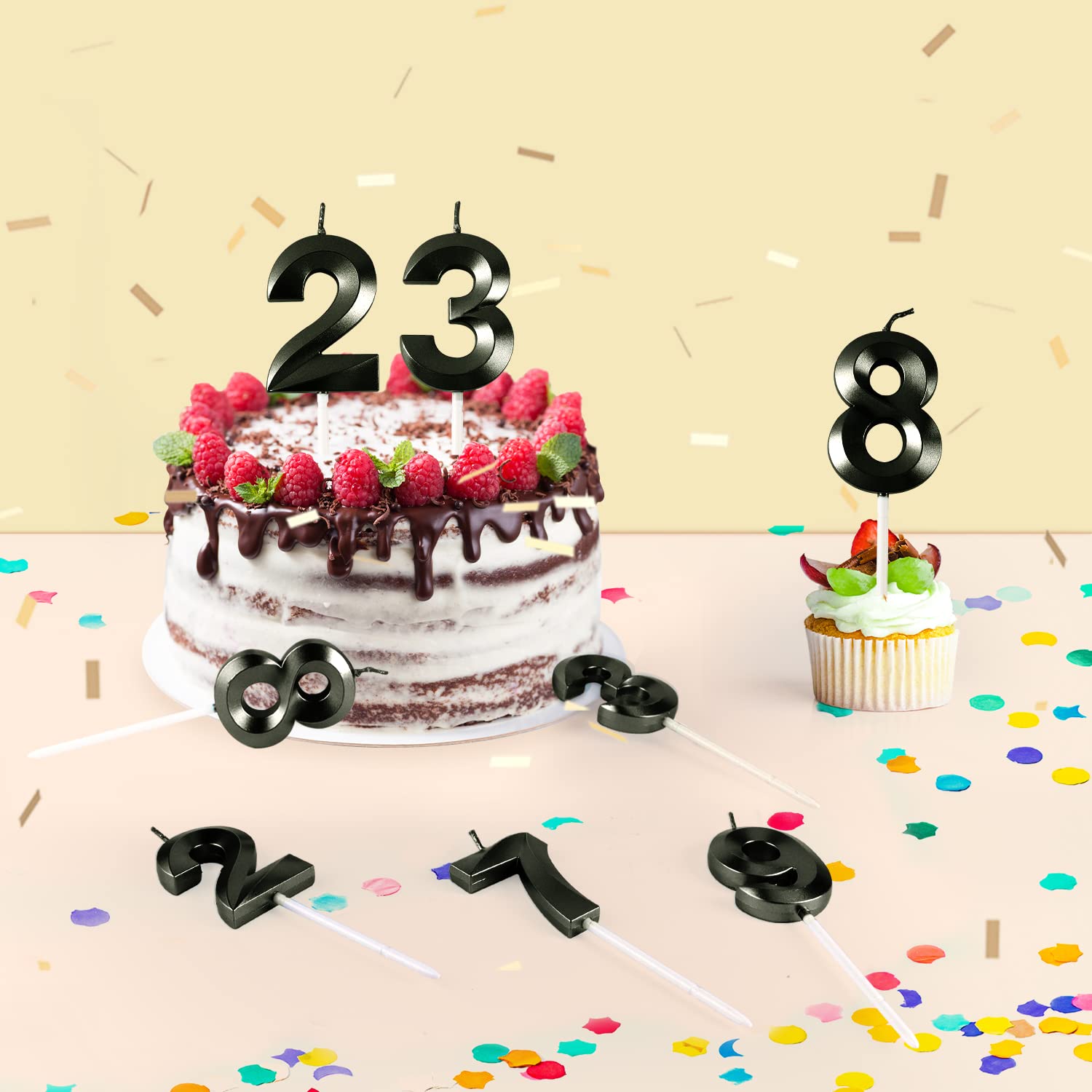 BEAN LIEVE Black Birthday Candles - Number Cake Candles, Happy Birthday Numeric Candles Number 0 1 2 3 4 5 6 7 8 9 Used for Cake Decoration on Birthday Parties and Wedding Anniversary Celebration