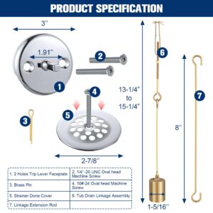 Enhon Universal Bath Tub Drain Linkage Assembly with Trip Lever and Strainer Done Cove, Bathtub Drain Kit, Fit for Trip Lever Bath Tub Waste and Overflow Drain, Chrome