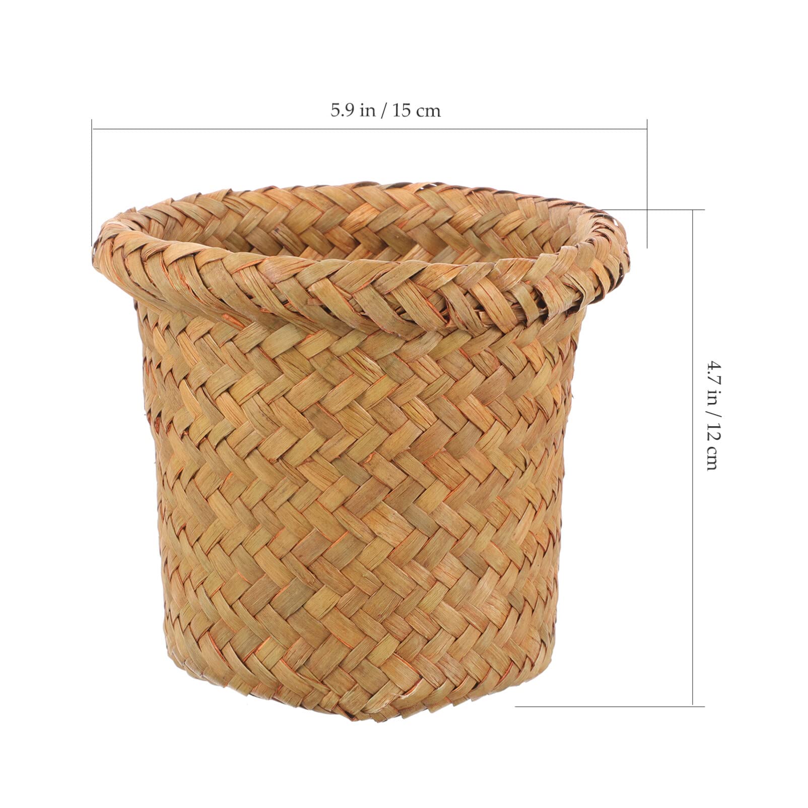 Operitacx Wicker Trash Basket Natural Woven Trash Bin Seagrass Waste Basket Round Trash Baskets Garbage Bin Basket Organizer Bedroom Offices Decoration Office Accessories