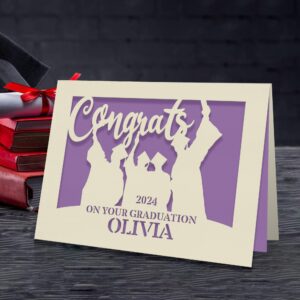 EDSG Personalized Graduation Cards Congratulations Grad Gift Graduation Decorations Supplies Laser Paper Cut with Any Name & Date for Him Her Son Daughter Brother Friend (Purple)