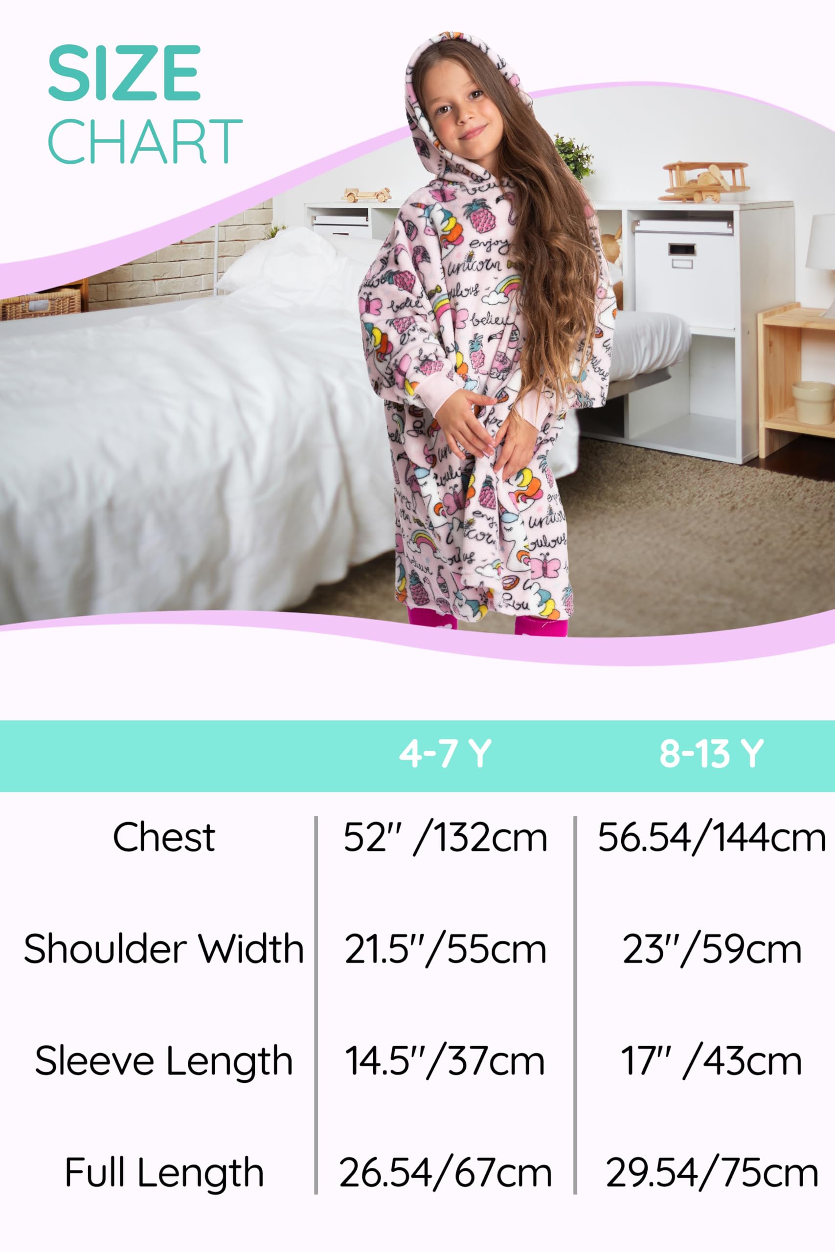 Mad Dog Kids Blanket Hoodie - Wearable Blankets with Cozy Sleeves, Soft Fleece & Sherpa Designs, for Boys & Girls, Ages 4-13, Unicorn, 4-7 Years