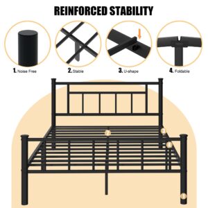 Shintenchi Full Size Bed Frame with Headboard and Footboard, Full Metal Bed Frame Mattress Foundation with Under Bed Storage, Steel Slats, No Box Spring Needed, Noise Free