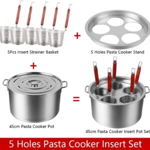 ANSNAL Stainless Steel Pasta Cooker Insert Set, Commercial Stock Pot with Pasta Pot and Insert Strainer Steamer Basket for Home Kitchen Restaurant Cookware, 4 Holes