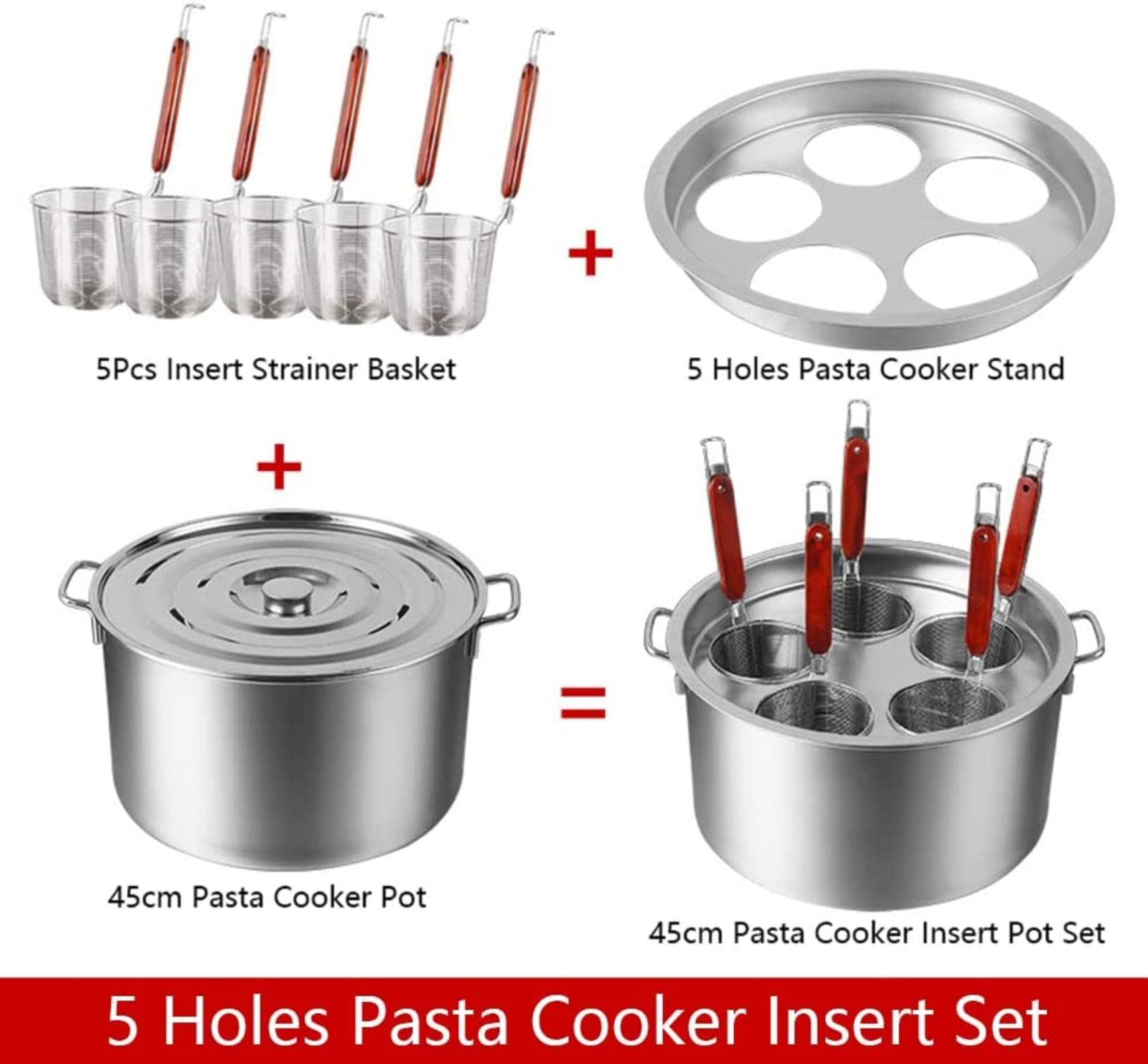 ANSNAL Stainless Steel Pasta Cooker Insert Set, Commercial Stock Pot with Pasta Pot and Insert Strainer Steamer Basket for Home Kitchen Restaurant Cookware, 4 Holes