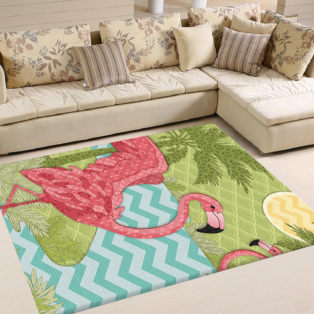 Flamingo Pink Area Rug,Summer Door Mat Flamingo,Tropical Flamingo Carpet for Classroom for Living Room Bedroom Anti-Skid Flamingo Rug Carpet Floor Mat Kitchen Rugs, Flamingo Gifts