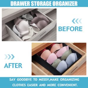 Boudar Black Foldable Dresser Drawer Organizers Underwear Organizer Dividers，5 Cell Foldable Storage Boxes Drawer under Cabinet Organizer for Bra,Underwear,Socks, （Black）