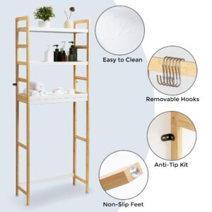 Axeman Over The Toilet Storage, 3-Tier Freestanding Storage Rack Bathroom Organizer Space Saver Above Toilet Stand W/Adjustable Shelves, Fit Most Toilets, Easy Assembly, White