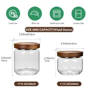 2PCS Small Glass Storage Jars with Airtight Lids, 17 fl oz (500ml) coffee container with Wooden Lid, Glass Pantry Canister for Beans, Rice, Sugar and etc (2PCS, 500ML)