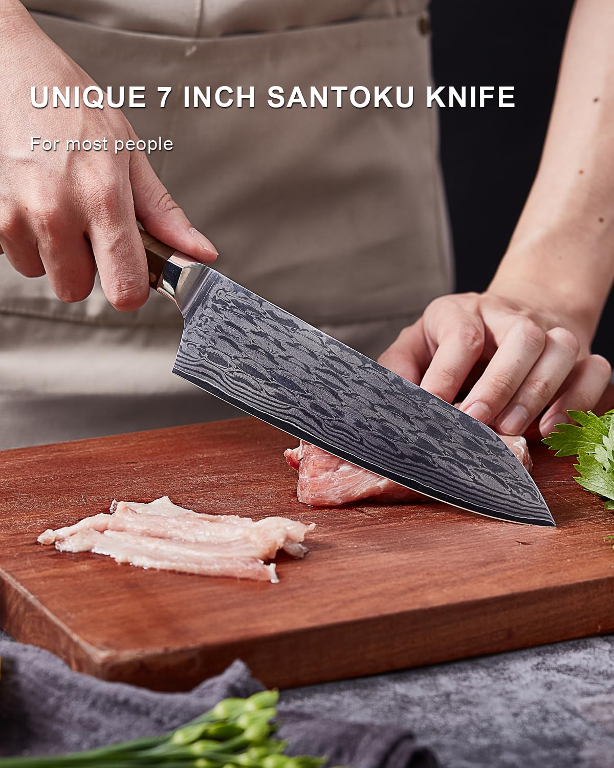 TUO Chef Knife 7 Inch - Japanese Santoku Knife Kitchen Knives, AUS-10 Damascus Steel 45-Layer Hand Forged Resin Handle with Gift Box