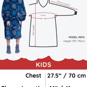 Mad Dog Wearable Fleece Blanket Hoodie, Christmas Matching Family Sets with Long Sleeves for Adults Girls & Boys Xmas Poncho, Kids, Blue Print, 8-13 Years