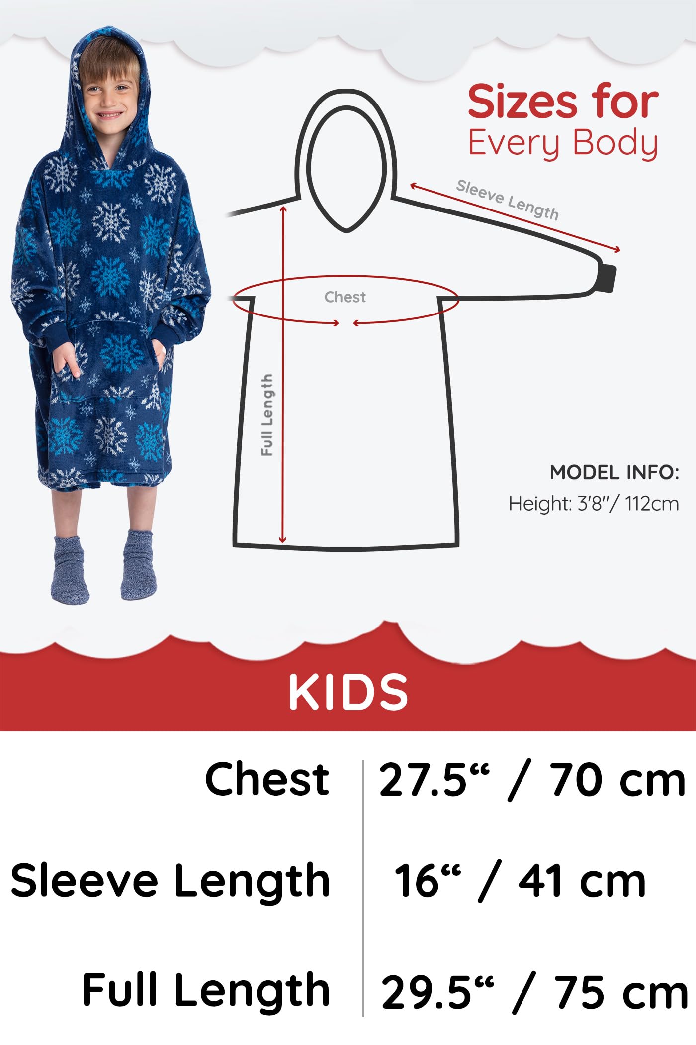 Mad Dog Wearable Fleece Blanket Hoodie, Christmas Matching Family Sets with Long Sleeves for Adults Girls & Boys Xmas Poncho, Kids, Blue Print, 8-13 Years